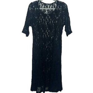 Sheer Black Lace Midi Dress Whimsigoth Fairy 90s Grunge Y2k Feminine Romantic
